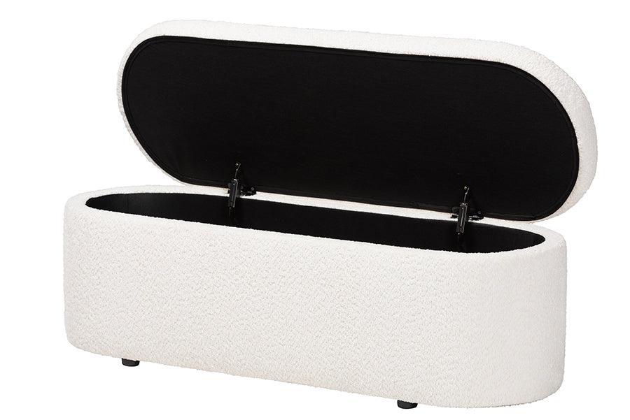 Baxton Studio Lavina Modern White Teddy-Bear Fabric Storage Bench FredCo