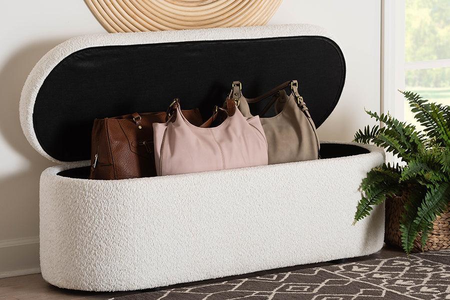 Baxton Studio Lavina Modern White Teddy-Bear Fabric Storage Bench FredCo