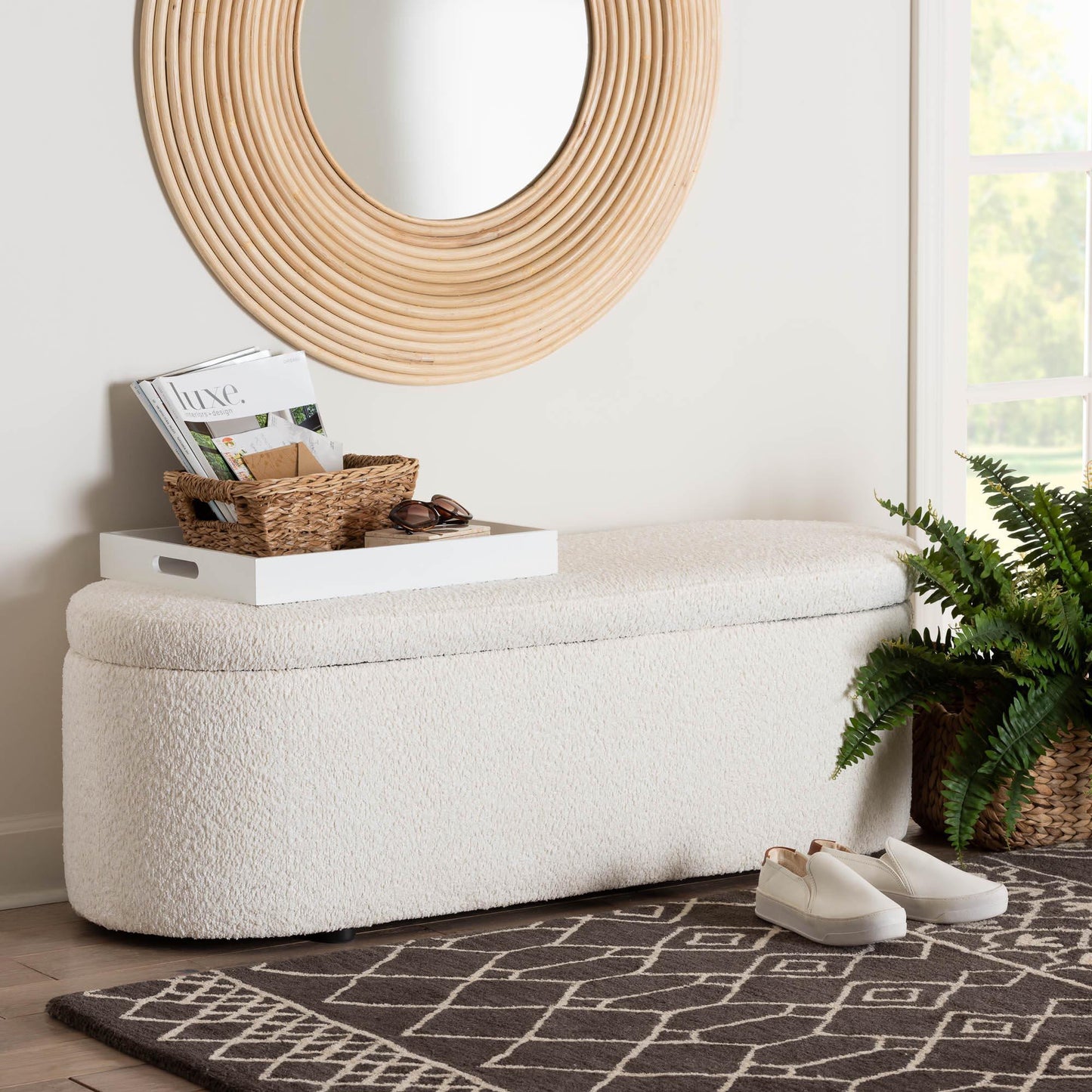 Baxton Studio Lavina Modern White Teddy-Bear Fabric Storage Bench FredCo