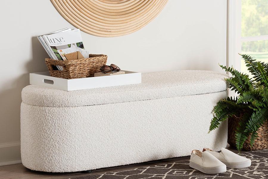 Baxton Studio Lavina Modern White Teddy-Bear Fabric Storage Bench FredCo