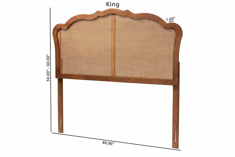 Baxton Studio Leandra Classic and Traditional Ash Walnut Finished Wood Headboard with Rattan FredCo