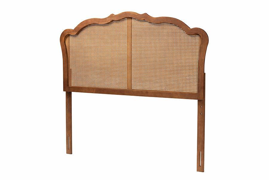 Baxton Studio Leandra Classic and Traditional Ash Walnut Finished Wood Headboard with Rattan FredCo