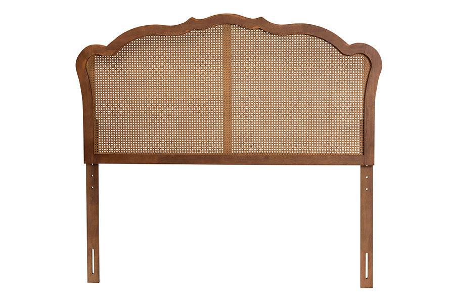 Baxton Studio Leandra Classic and Traditional Ash Walnut Finished Wood Headboard with Rattan FredCo