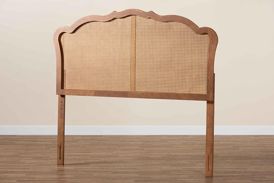 Baxton Studio Leandra Classic and Traditional Ash Walnut Finished Wood Headboard with Rattan FredCo