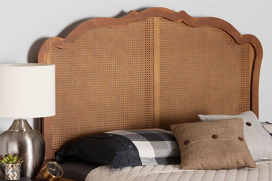 Baxton Studio Leandra Classic and Traditional Ash Walnut Finished Wood Headboard with Rattan FredCo