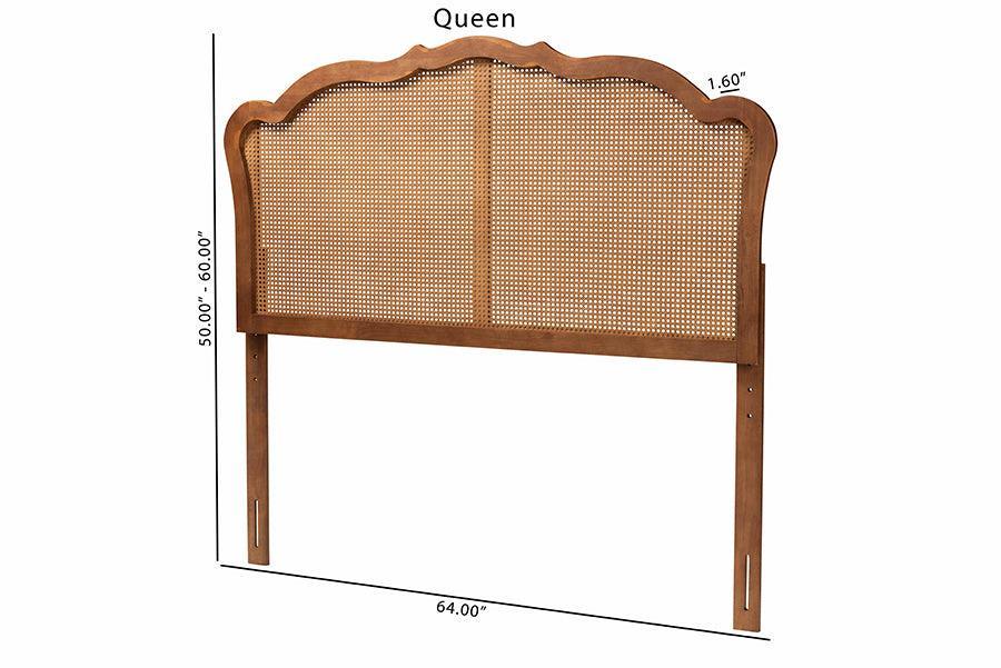 Baxton Studio Leandra Classic and Traditional Ash Walnut Finished Wood Headboard with Rattan FredCo