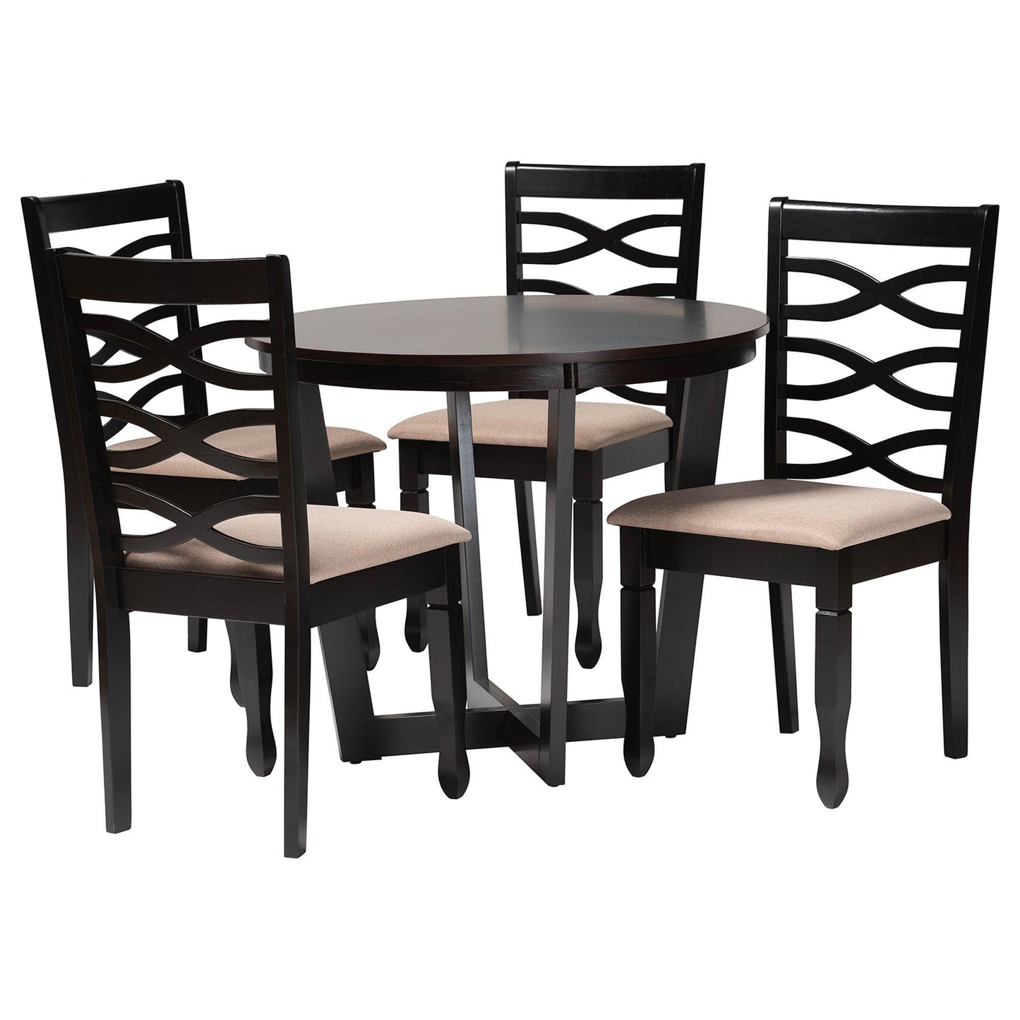 Baxton Studio Leda Modern Sand Fabric and Dark Brown Finished Wood 5-Piece Dining Set FredCo