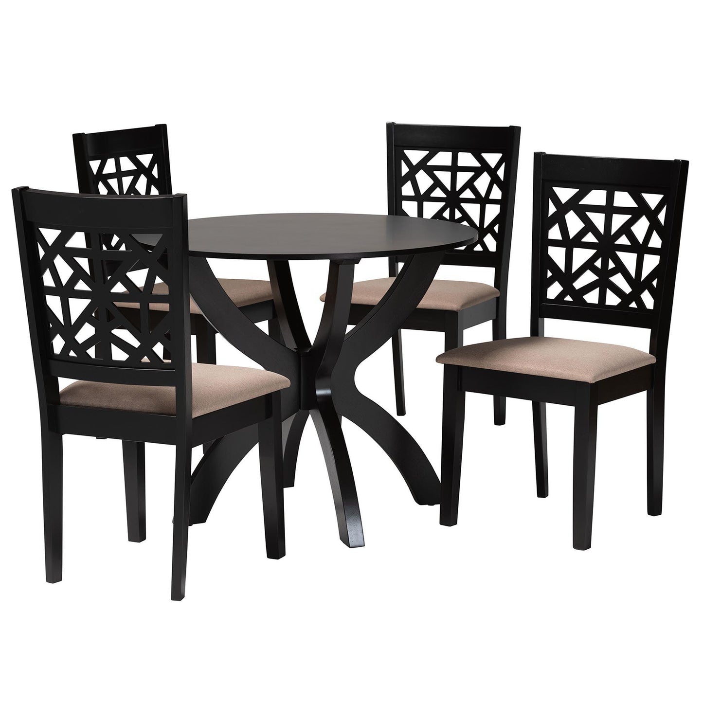 Baxton Studio Lena Modern Beige Fabric and Dark Brown Finished Wood 5-Piece Dining Set FredCo
