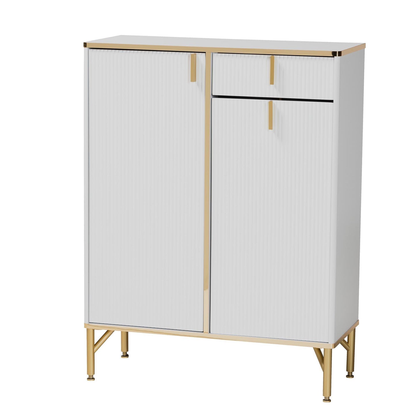 Baxton Studio Lilac Modern Glam White Wood and Gold Metal 2-Door Shoe Cabinet FredCo