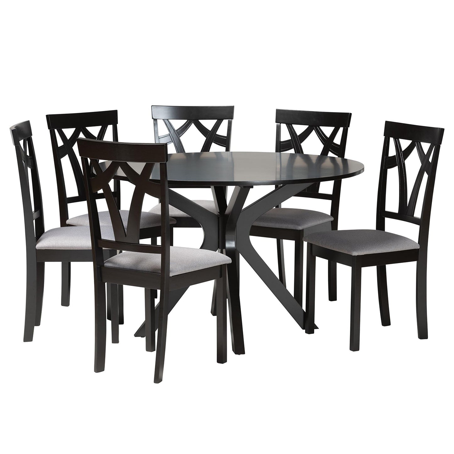 Baxton Studio Luise Modern Grey Fabric and Dark Brown Finished Wood 7-Piece Dining Set FredCo