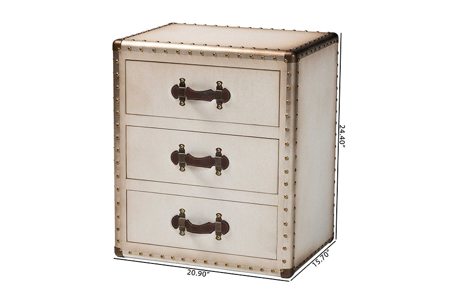 Baxton Studio Mallison Vintage White Canvas 3-Drawer End Table FredCo