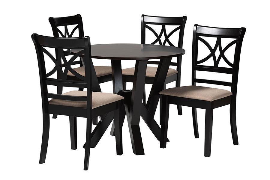 Baxton Studio Mari Modern Beige Fabric and Dark Brown Finished Wood 5-Piece Dining Set FredCo