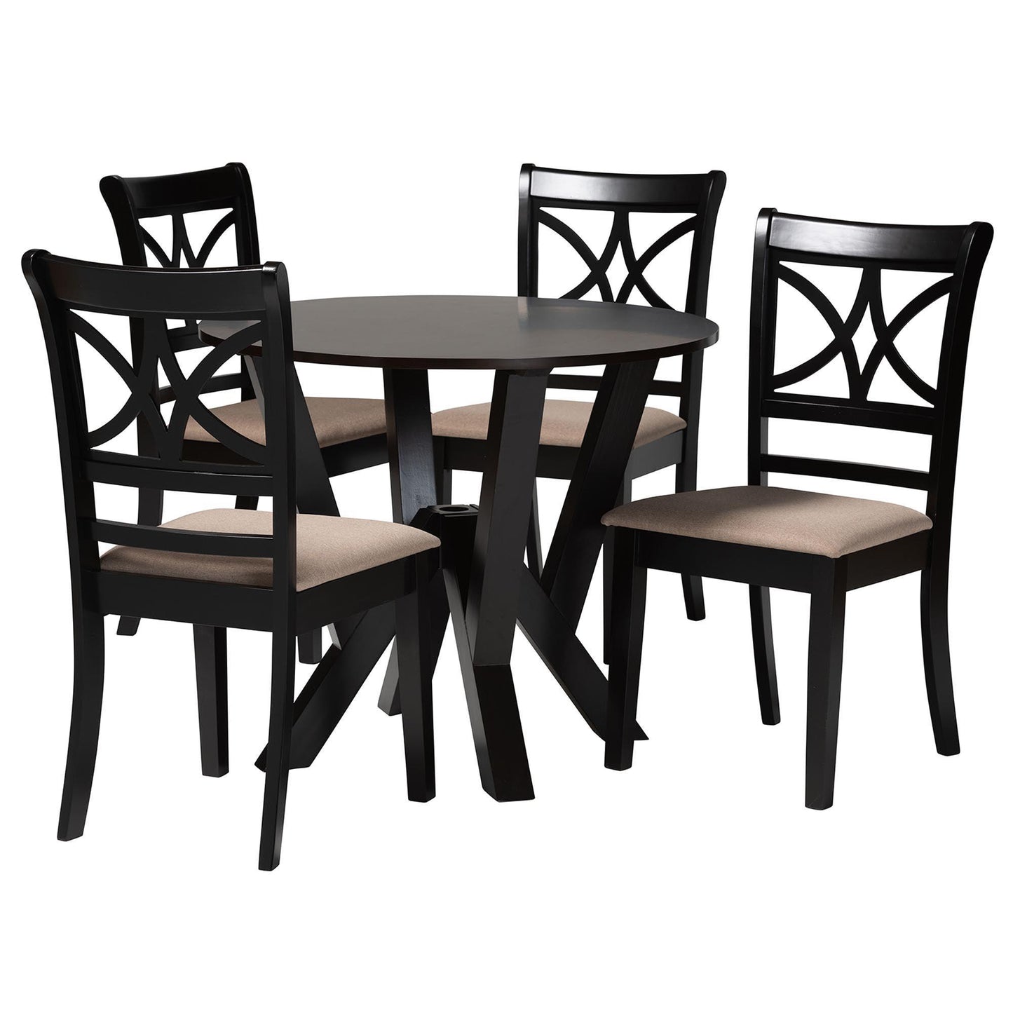 Baxton Studio Mari Modern Beige Fabric and Dark Brown Finished Wood 5-Piece Dining Set FredCo