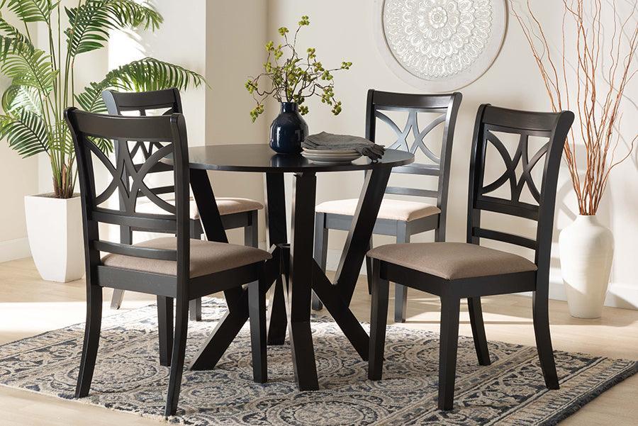 Baxton Studio Mari Modern Beige Fabric and Dark Brown Finished Wood 5-Piece Dining Set FredCo