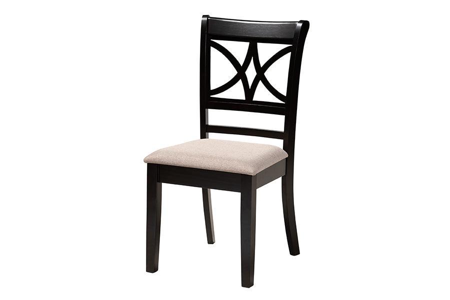 Baxton Studio Mari Modern Beige Fabric and Dark Brown Finished Wood 5-Piece Dining Set FredCo