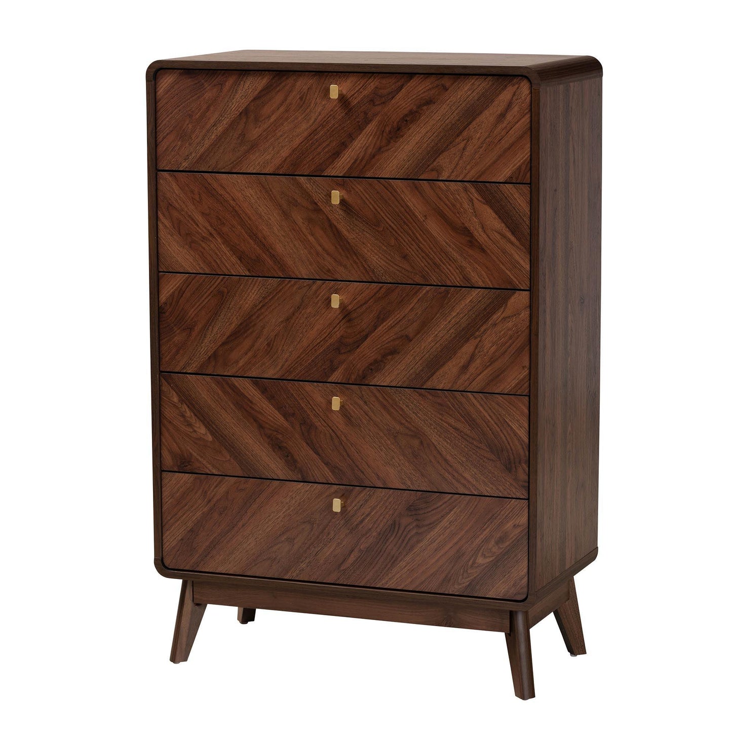 Baxton Studio Markell Mid-Century Modern Transitional Walnut Brown Finished Wood 5-Drawer Storage Chest FredCo