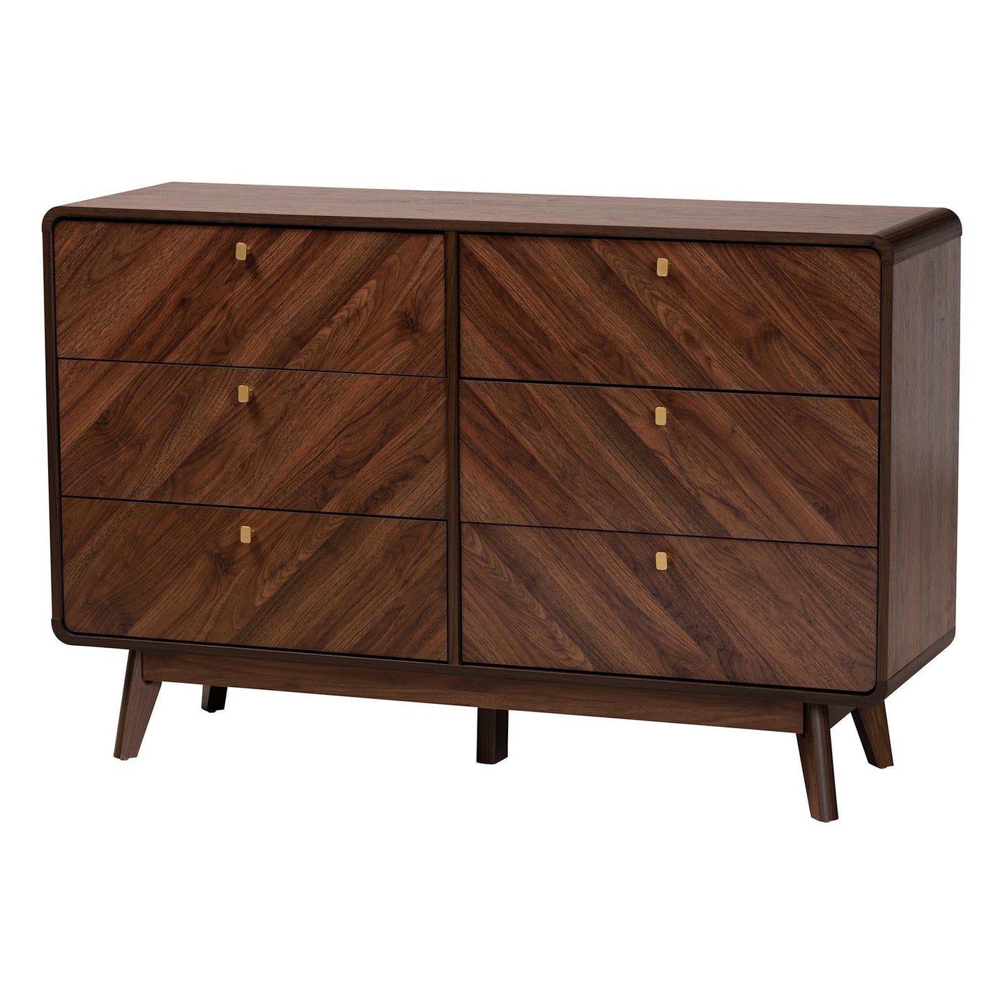 Baxton Studio Markell Mid-Century Modern Transitional Walnut Brown Finished Wood 6-Drawer Dresser FredCo