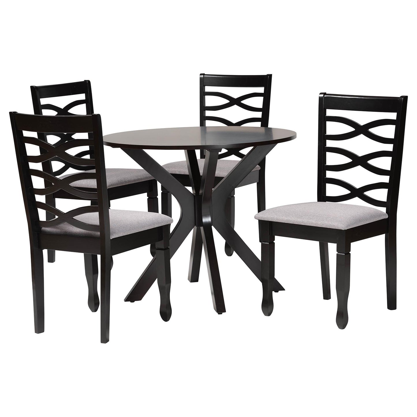 Baxton Studio Mila Modern Grey Fabric and Dark Brown Finished Wood 5-Piece Dining Set FredCo