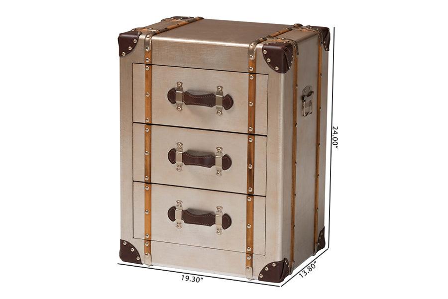 Baxton Studio Naylor Vintage Matte Bronze 3-Drawer Cabinet FredCo