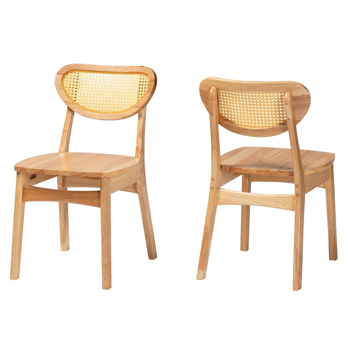 Baxton Studio Nenet Mid-Century Modern Oak Brown Finished Wood and Rattan 2-Piece Dining Chair Set FredCo
