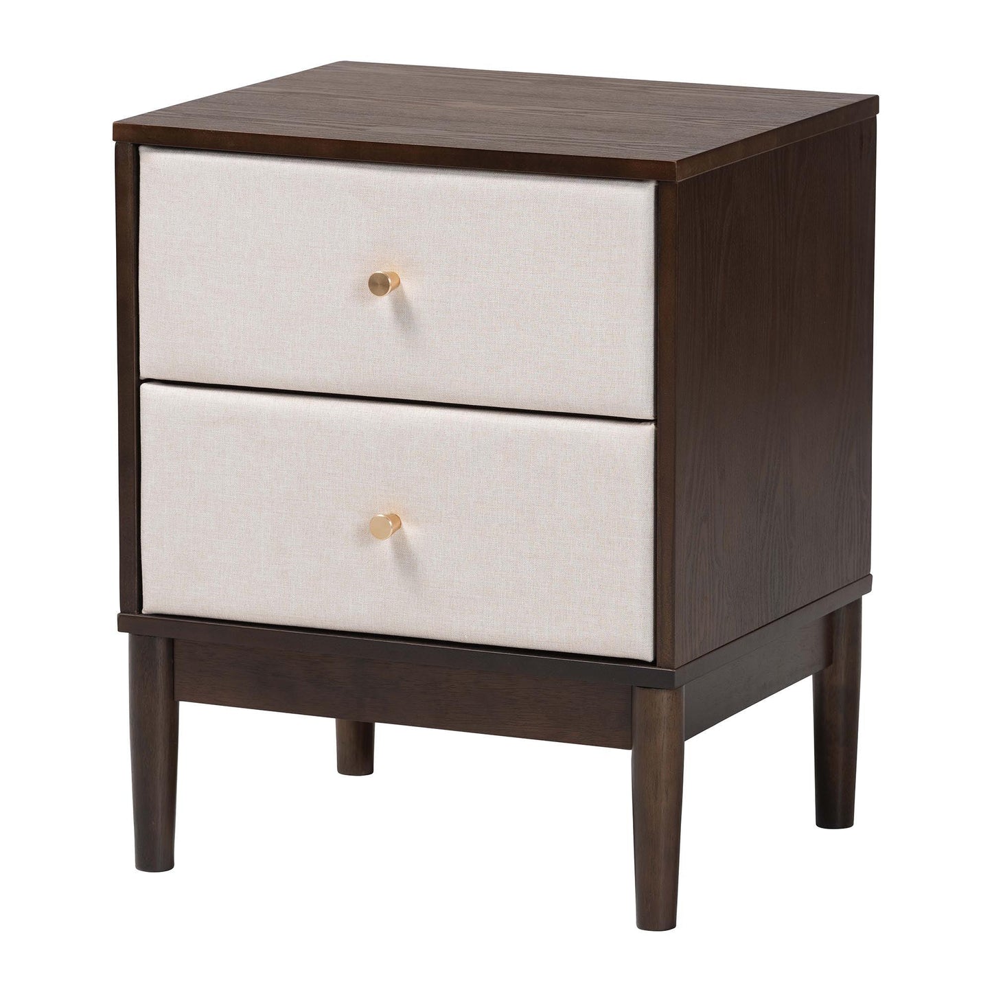 Baxton Studio Nikolai Mid-Century Beige Fabric and Wenge Brown Wood 2-Drawer Nightstand FredCo