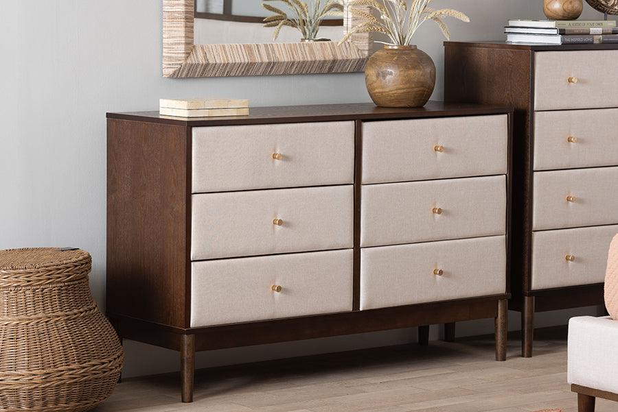 Baxton Studio Nikolai Fabric and Wood 6 Drawer Dresser Beige/Wenge Brown Baxton Studio Nikolai Fabric and Wood 6 Drawer Dresser Beige/Wenge Brown