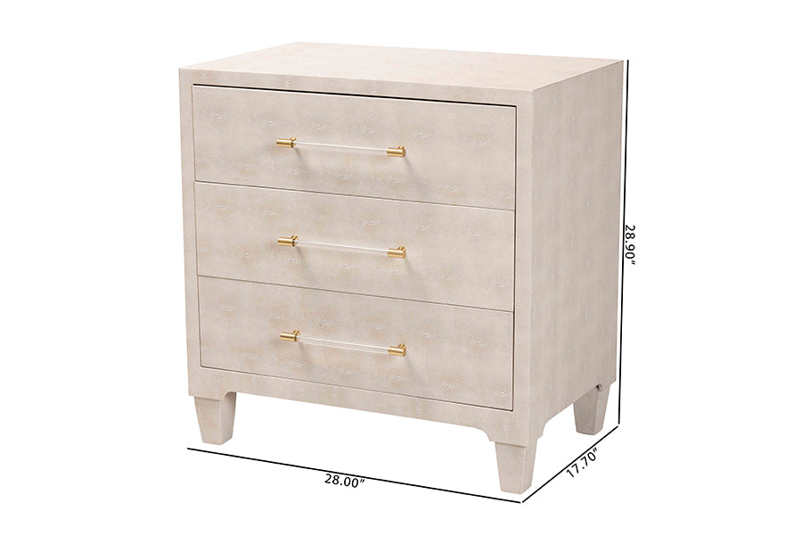 Baxton Studio Nira Modern Beige Faux Shagreen 3-Drawer Storage Cabinet FredCo