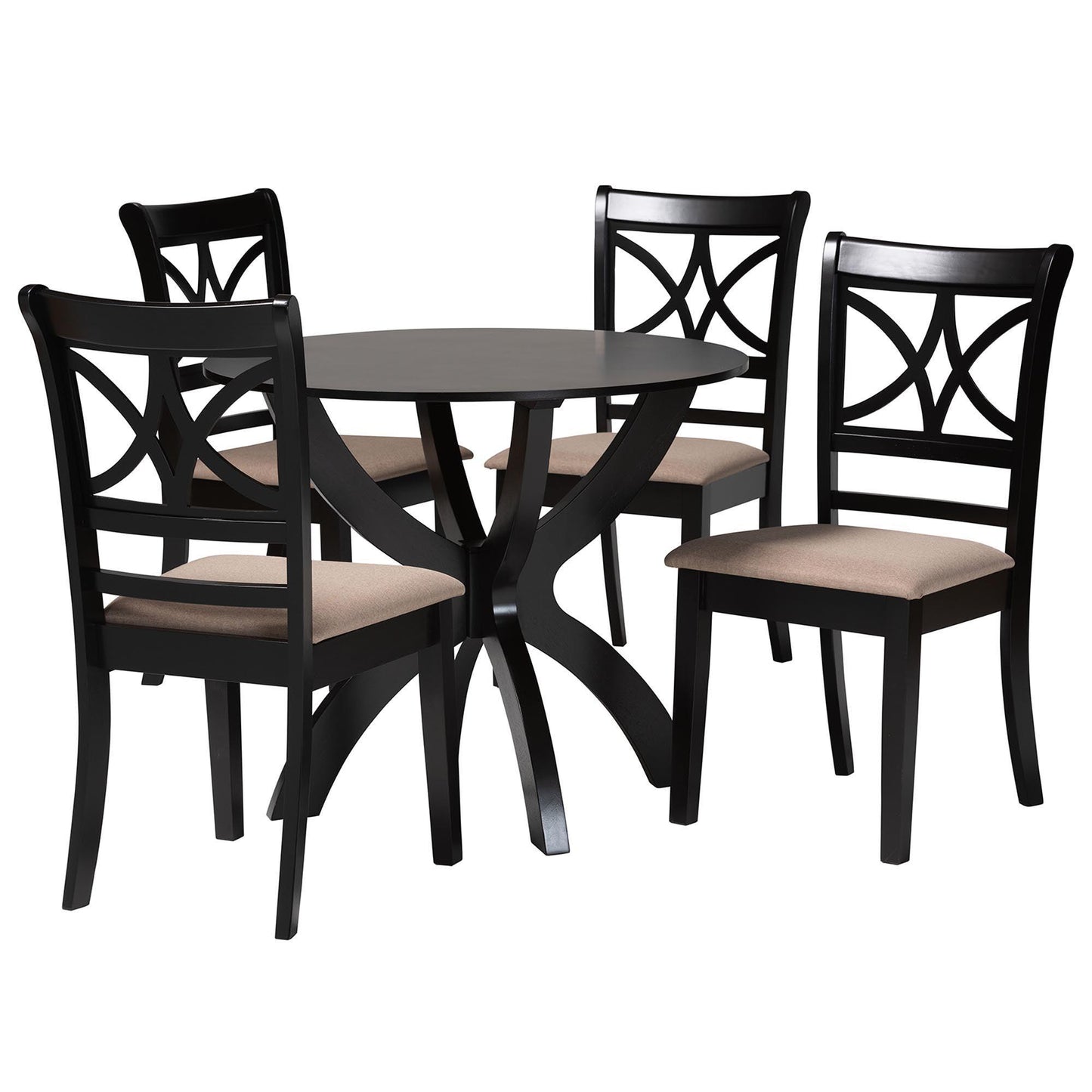 Baxton Studio Noemi Modern Beige Fabric and Dark Brown Finished Wood 5-Piece Dining Set FredCo