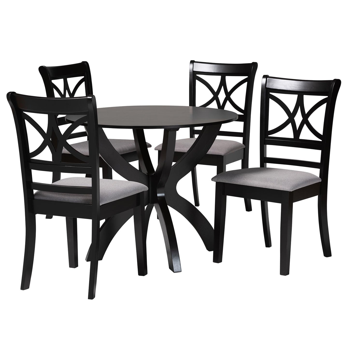 Baxton Studio Noemi Modern Grey Fabric and Dark Brown Finished Wood 5-Piece Dining Set FredCo