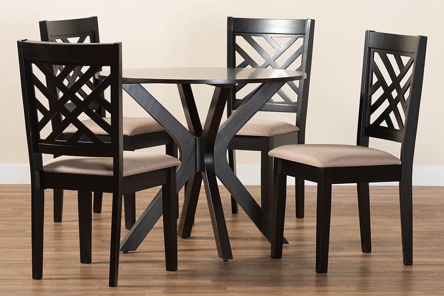 Baxton Studio Norah Modern Sand Fabric and Dark Brown Finished Wood 5-Piece Dining Set FredCo