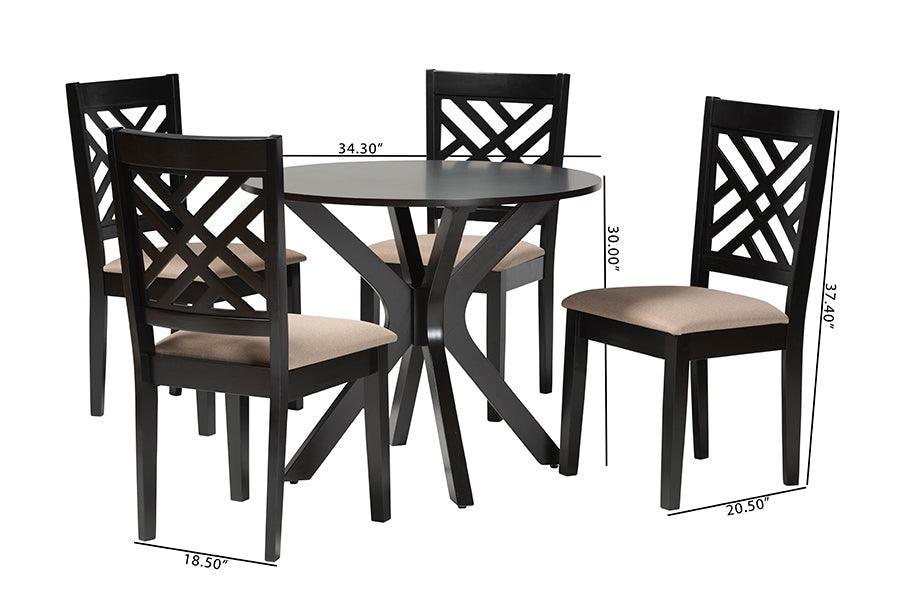 Baxton Studio Norah Modern Sand Fabric and Dark Brown Finished Wood 5-Piece Dining Set FredCo