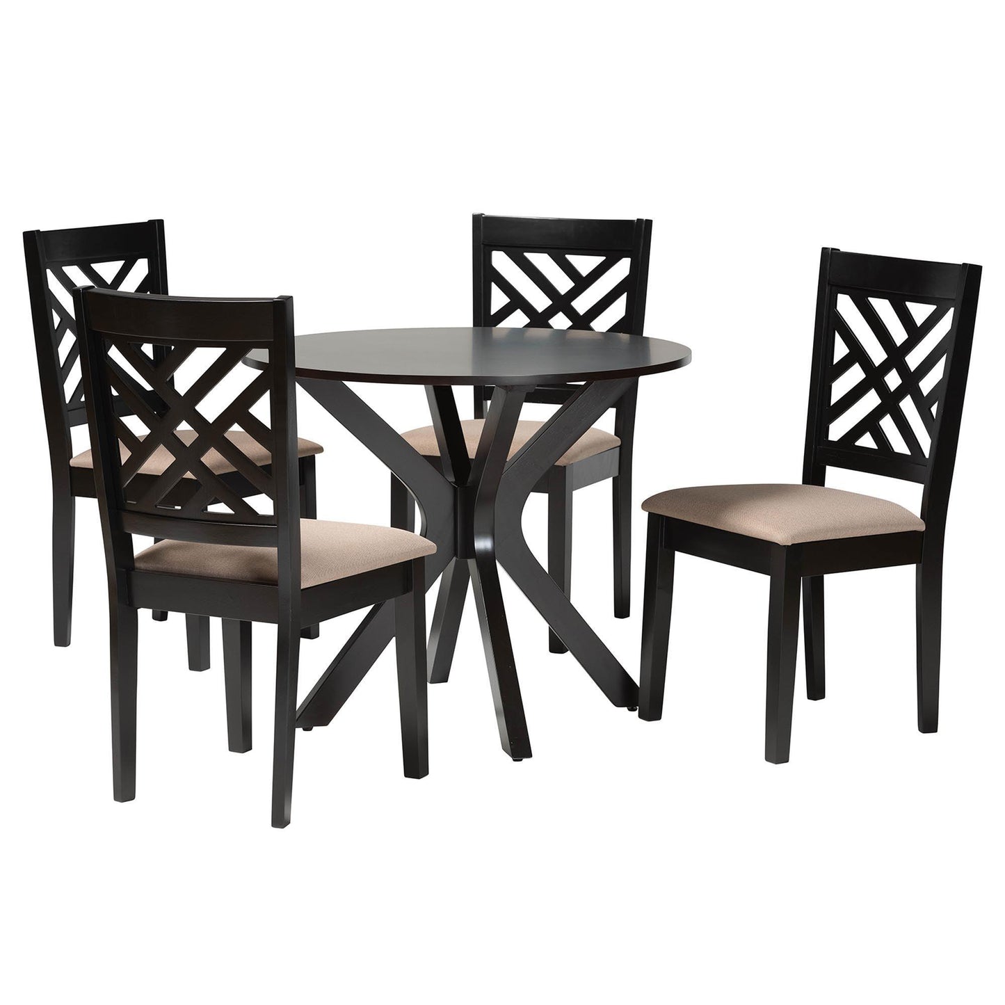 Baxton Studio Norah Modern Sand Fabric and Dark Brown Finished Wood 5-Piece Dining Set FredCo