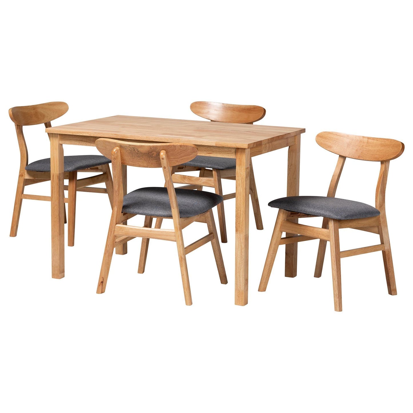 Baxton Studio Norwin Mid-Century Grey Fabric and Natural Brown Finished Wood 5-Piece Dining Set FredCo