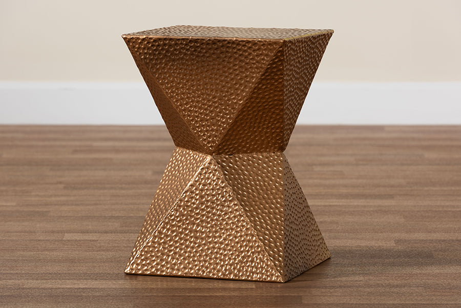 Baxton Studio Pacey Textured Metal Accent Table - Geometric Gold Side Table with Hourglass Silhouette for Indoor or Semi-Outdoor Use FredCo