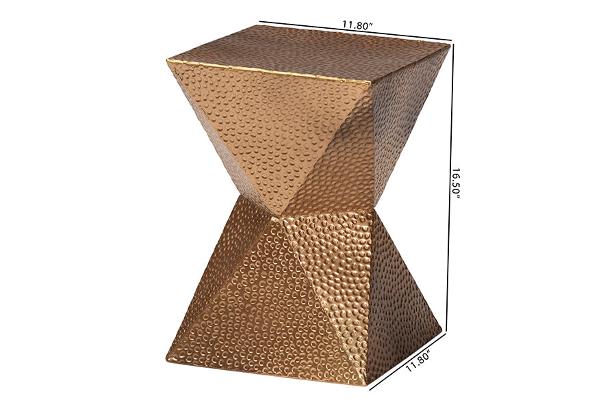 Baxton Studio Pacey Textured Metal Accent Table - Geometric Gold Side Table with Hourglass Silhouette for Indoor or Semi-Outdoor Use FredCo
