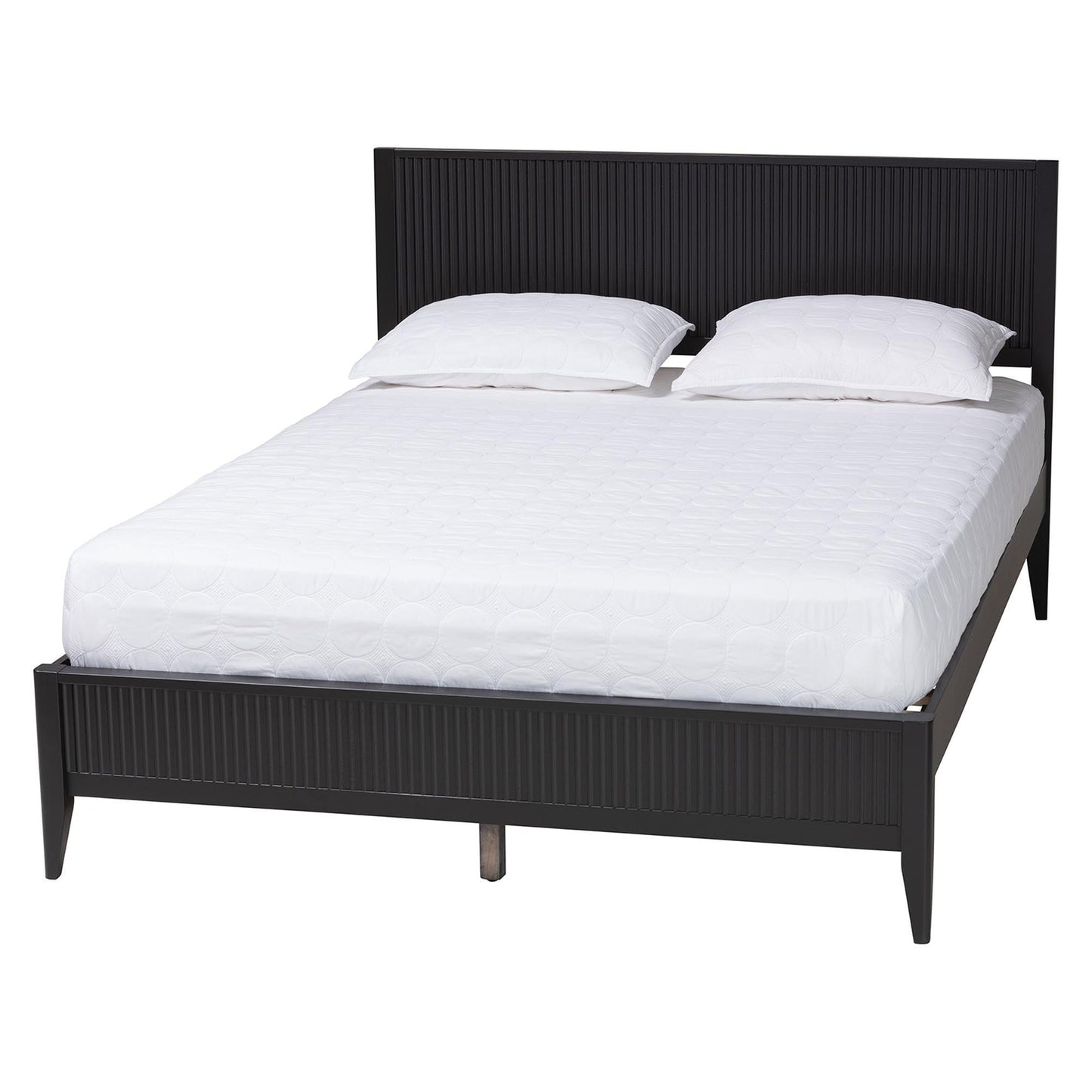 Baxton Studio Primrose Mid-Century Black Fluted Wood Queen Size Platform Bed FredCo