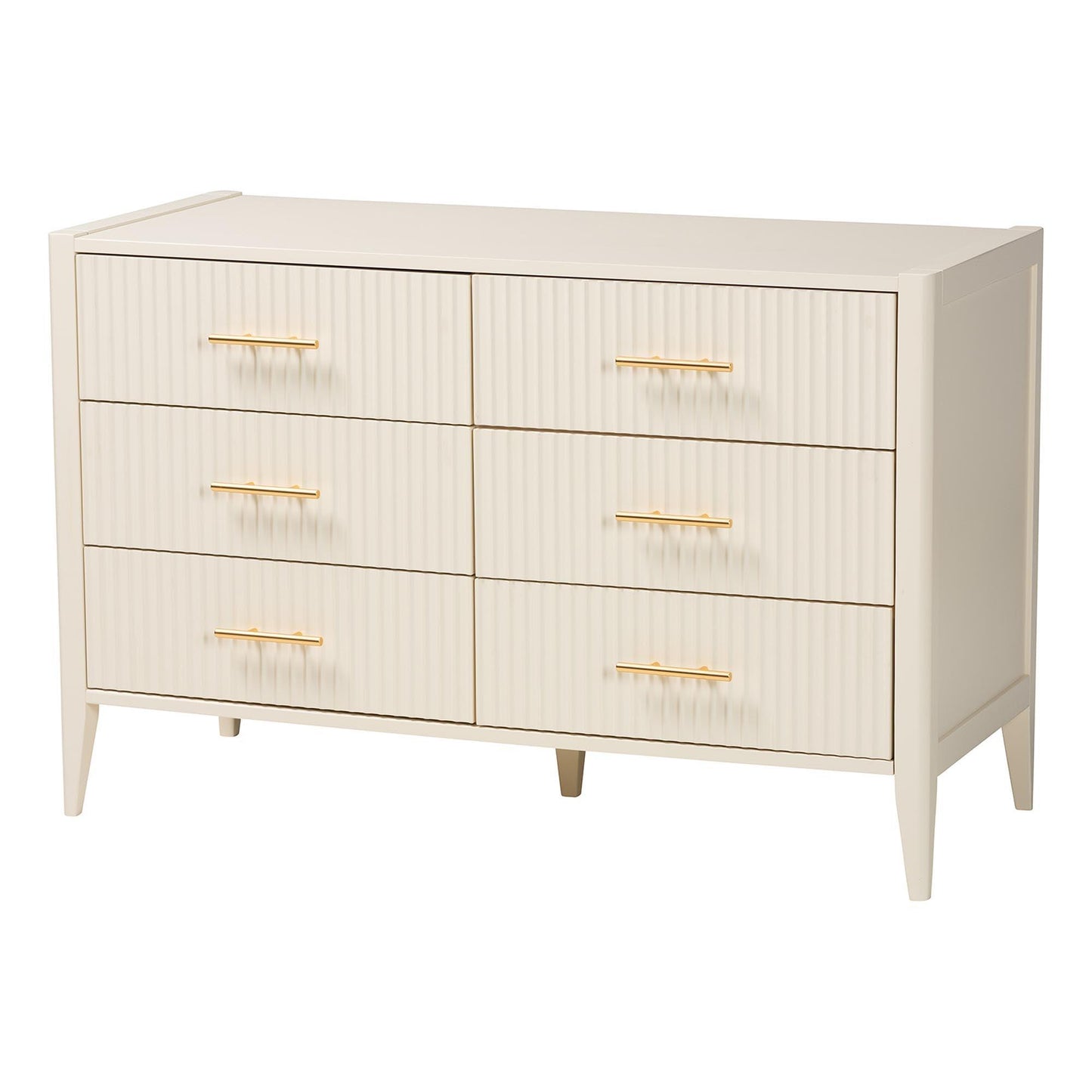 Baxton Studio Primrose Mid-Century Ivory Fluted Wood 6-Drawer Dresser FredCo