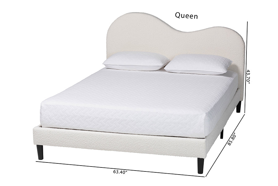 Baxton Studio Queen Size Dalton Boucle Upholstered Platform Bed - Soft Fabric Bed Frame with Headboard, Minimalist Design, Cream FredCo