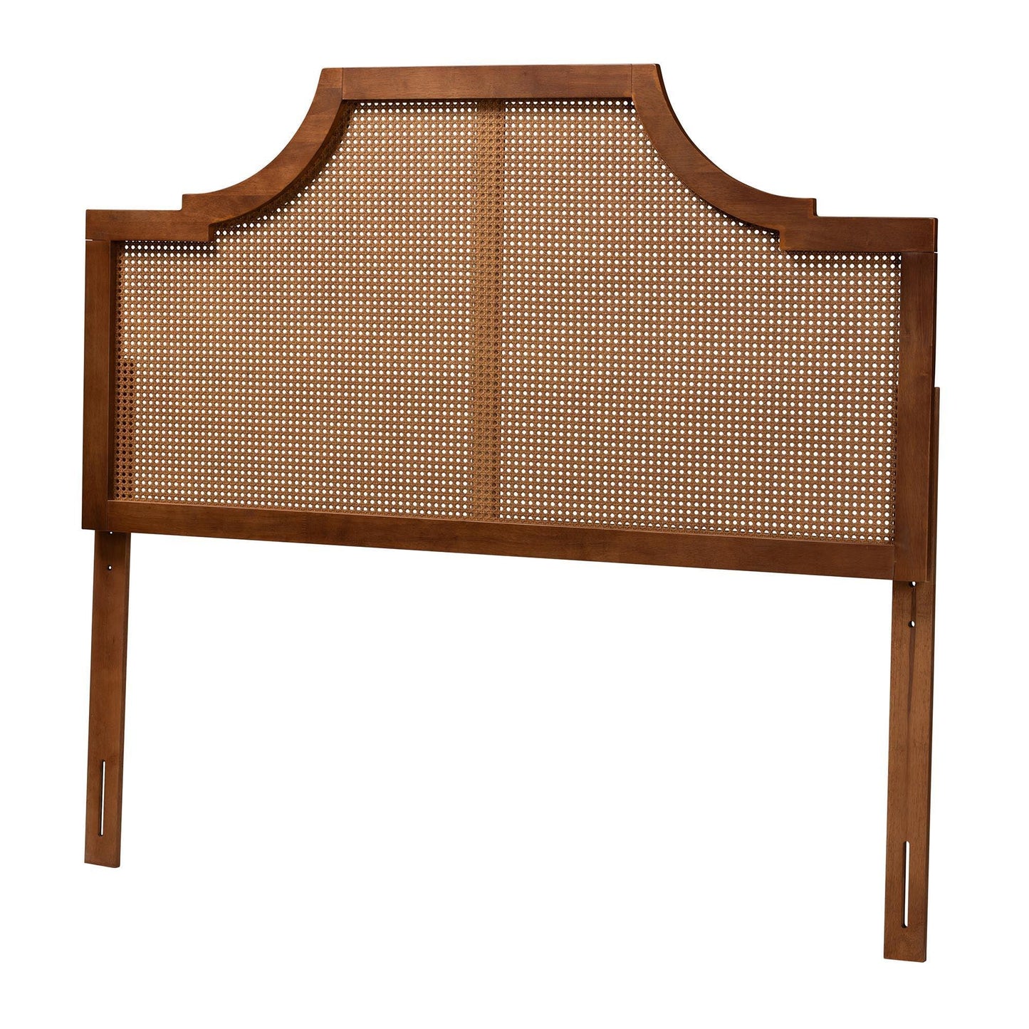 Baxton Studio Risha Mid-Century Modern Ash Walnut Finished Wood and Rattan Headboard FredCo