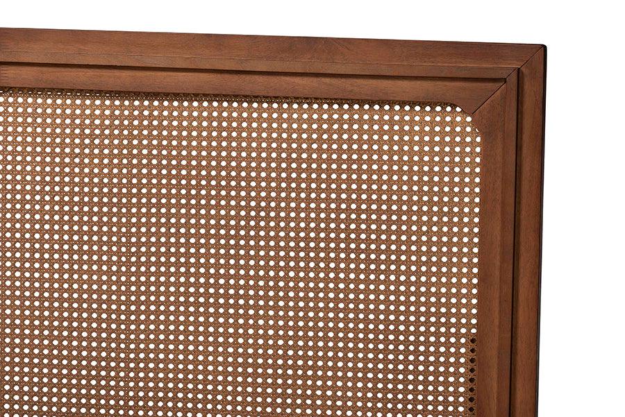 Baxton Studio Rondell Mid-Century Modern Ash Walnut Woven Rattan Queen Size Bed FredCo