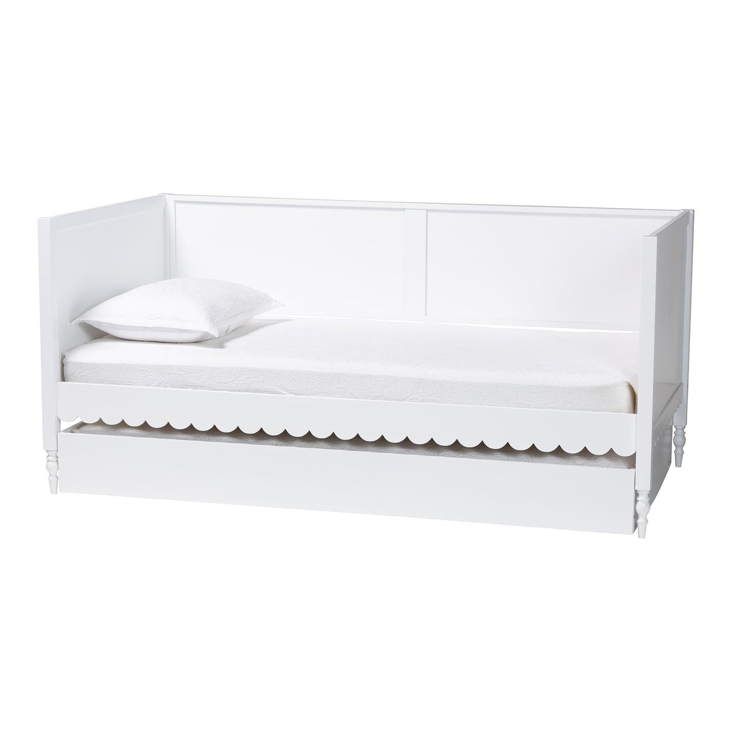 Baxton Studio Roni Modern White Scalloped Wood Twin Daybed with Trundle FredCo