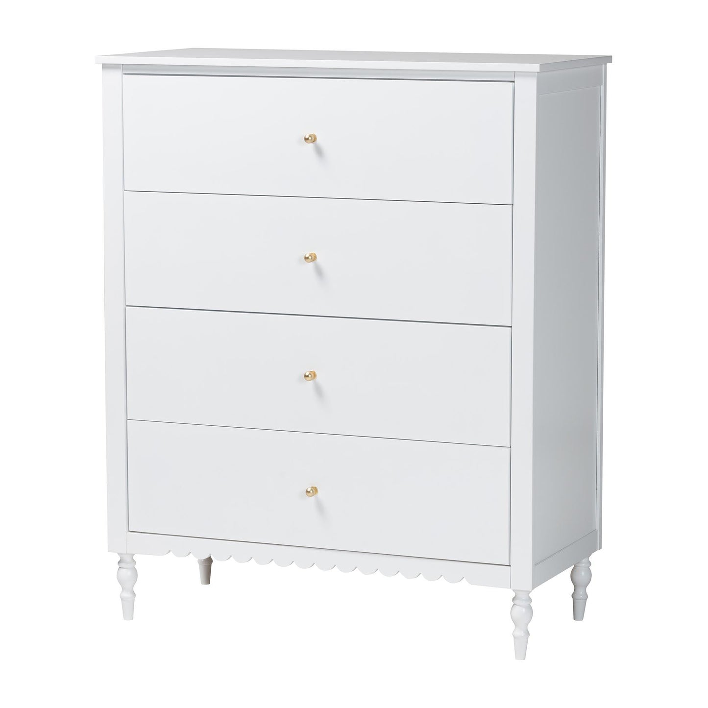 Baxton Studio Roni Modern White Wood 4-Drawer Chest with Scalloped Edges FredCo
