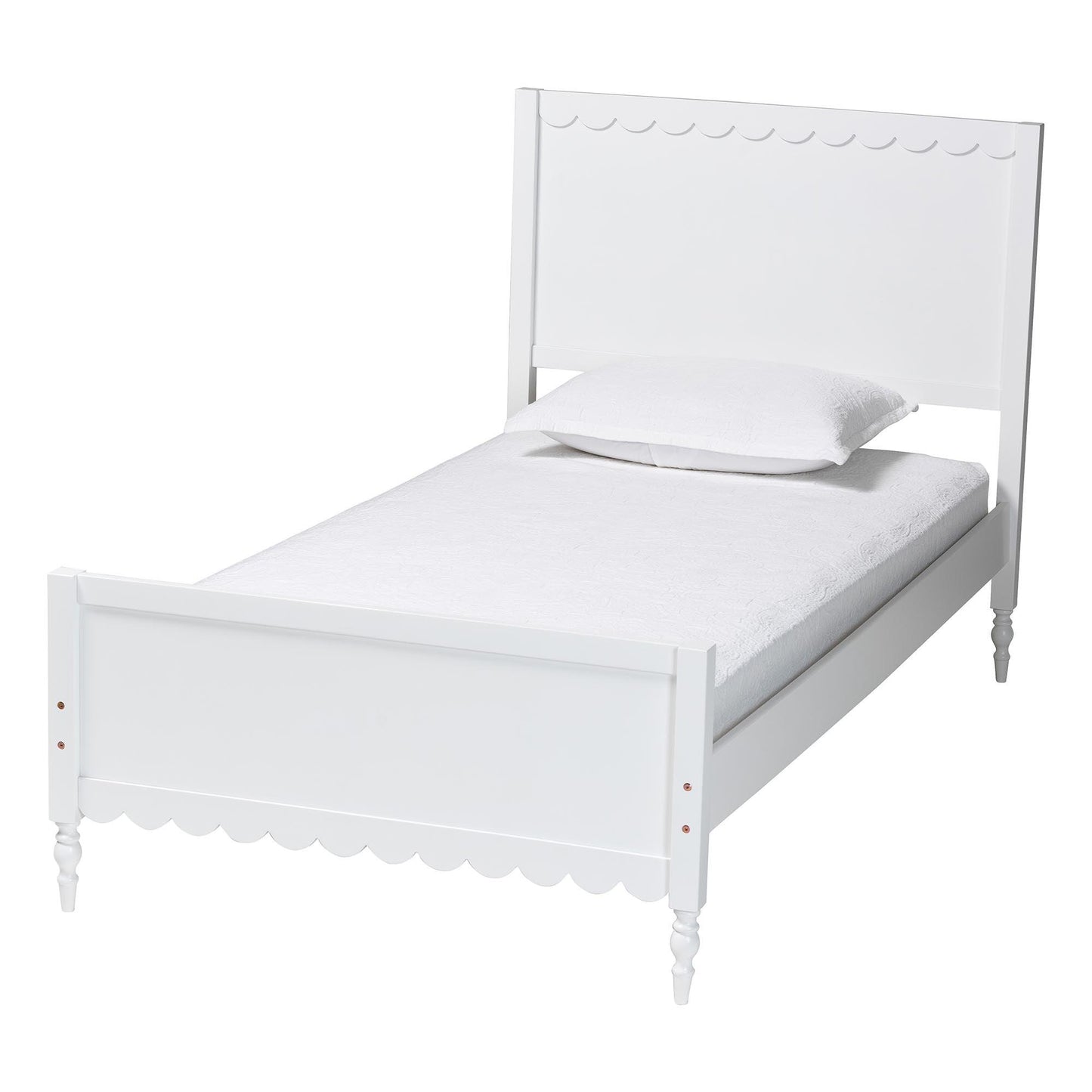 Baxton Studio Roni Modern White Wood Twin Platform Bed with Scalloped Edges FredCo