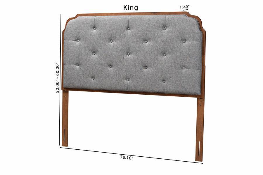Baxton Studio Shanti Classic and Traditional Grey Fabric and Walnut Brown Finished Wood Headboard FredCo