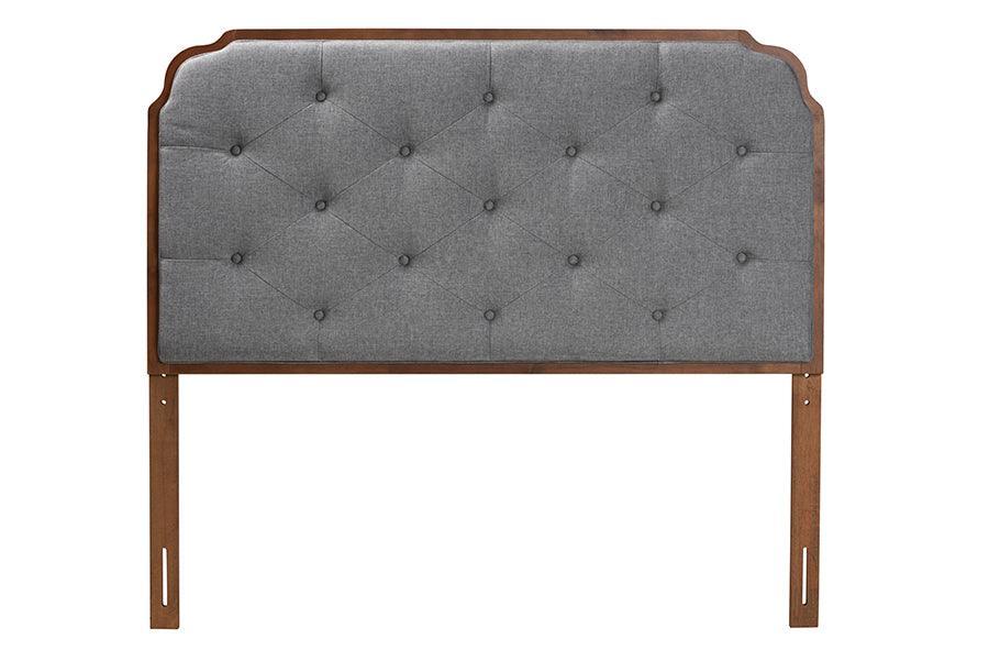 Baxton Studio Shanti Classic and Traditional Grey Fabric and Walnut Brown Finished Wood Headboard FredCo