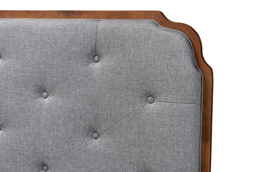 Baxton Studio Shanti Classic and Traditional Grey Fabric and Walnut Brown Finished Wood Headboard FredCo