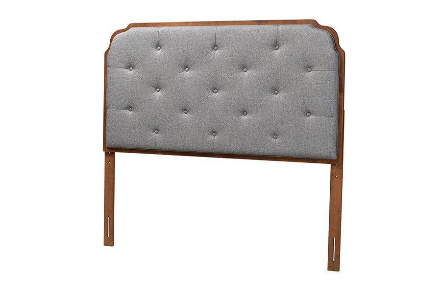 Baxton Studio Shanti Classic and Traditional Grey Fabric and Walnut Brown Finished Wood Headboard FredCo
