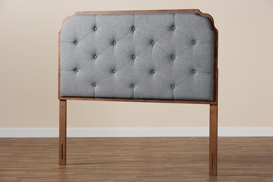 Baxton Studio Shanti Classic and Traditional Grey Fabric and Walnut Brown Finished Wood Headboard FredCo