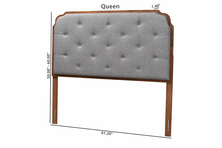 Baxton Studio Shanti Classic and Traditional Grey Fabric and Walnut Brown Finished Wood Headboard FredCo