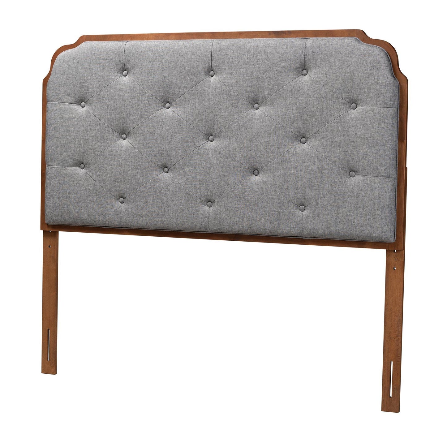 Baxton Studio Shanti Classic and Traditional Grey Fabric and Walnut Brown Finished Wood Headboard FredCo